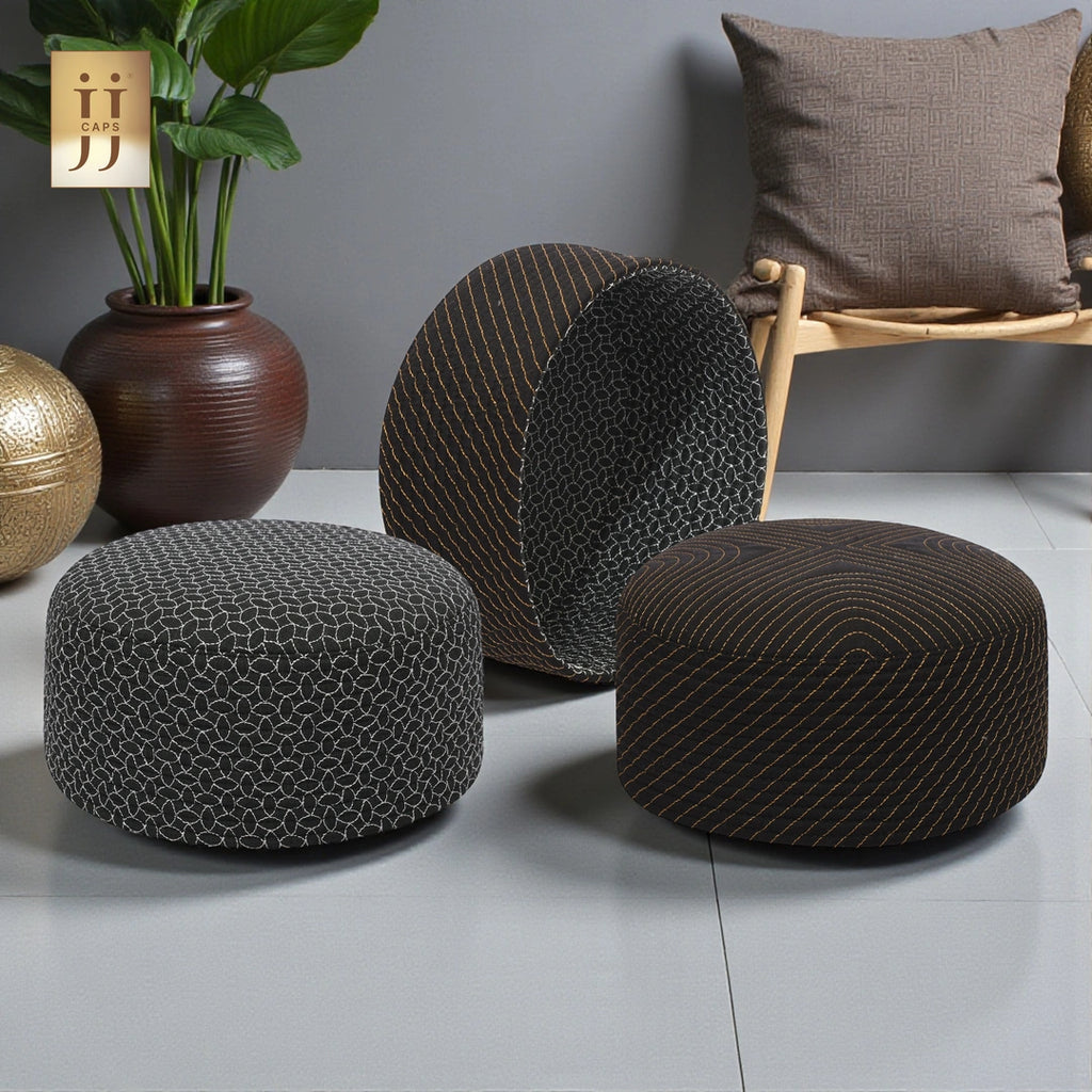 HayaStyle reversible Kufi cap in DarkGreen color fabric with Sham design, inspired by Junaid Jamshed.