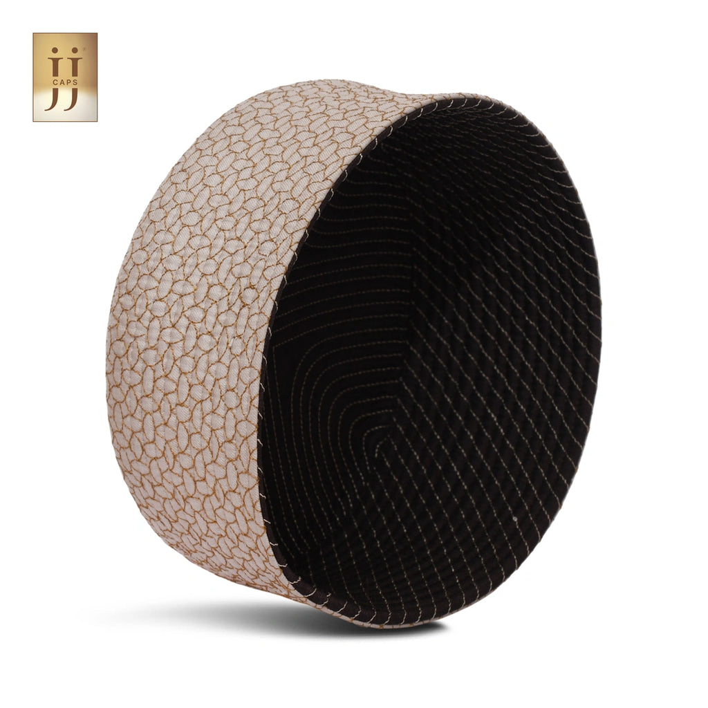 Dark Brown color fabric ZamZam design on the reverse side of the HayaStyle Kufi.