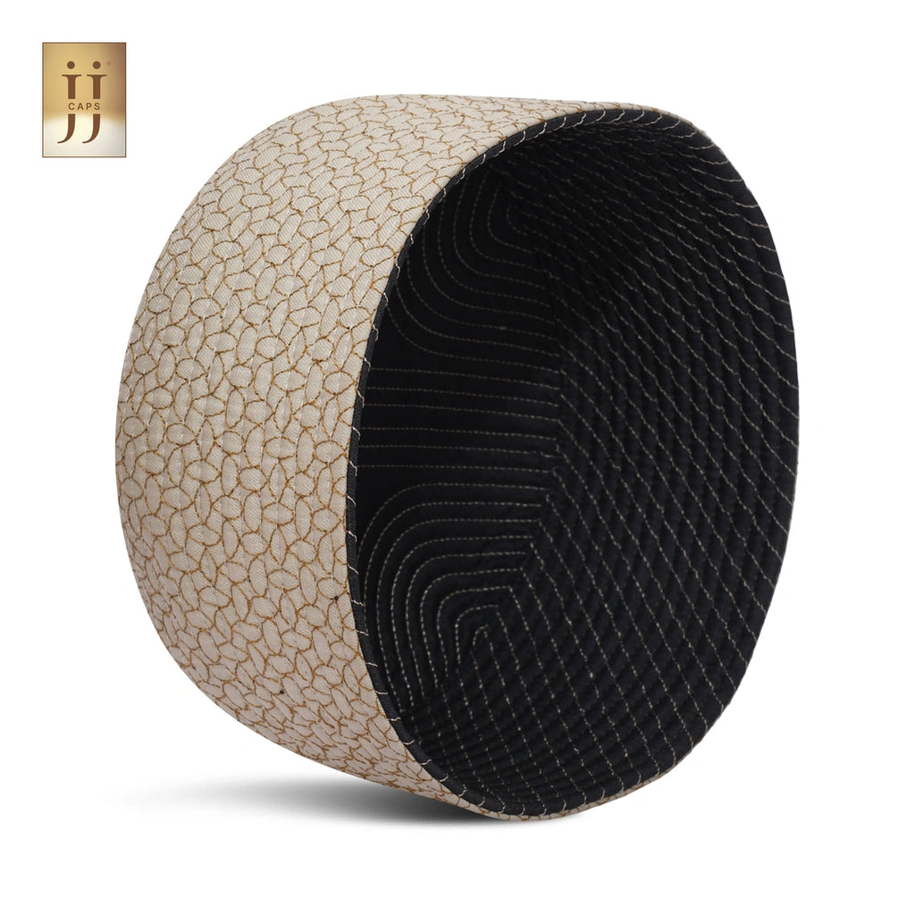 Dark Gray color fabric ZamZam design on the reverse of this JJ Caps® inspired Kufi.