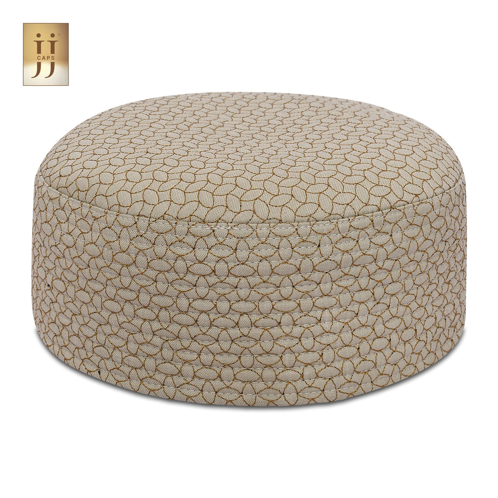 Detailed view of geometric Sham pattern on Pista background for HayaStyle Namaz Cap.