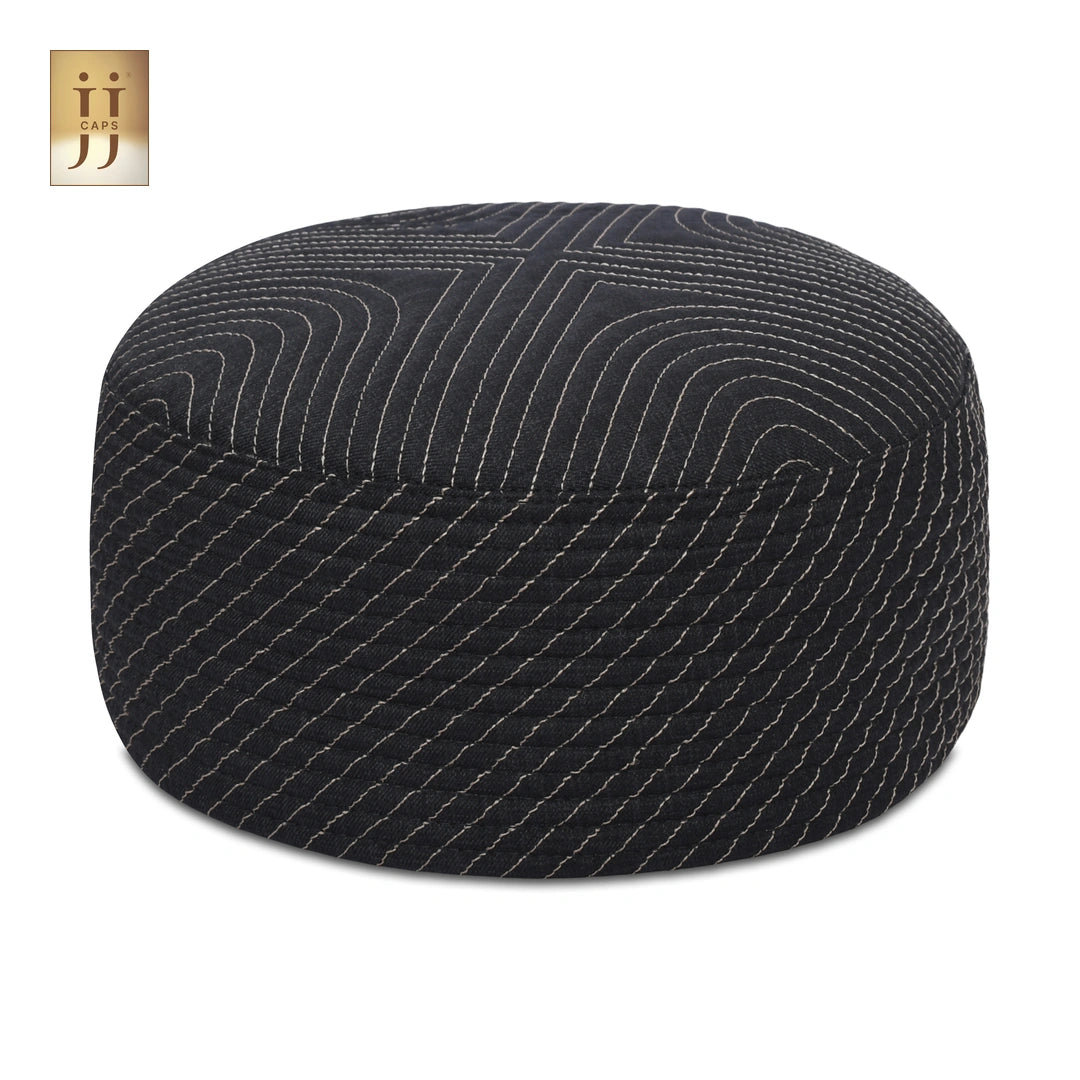 Fluid ZamZam ripple design on Dark Gray fabric, HayaStyle reversible topi.