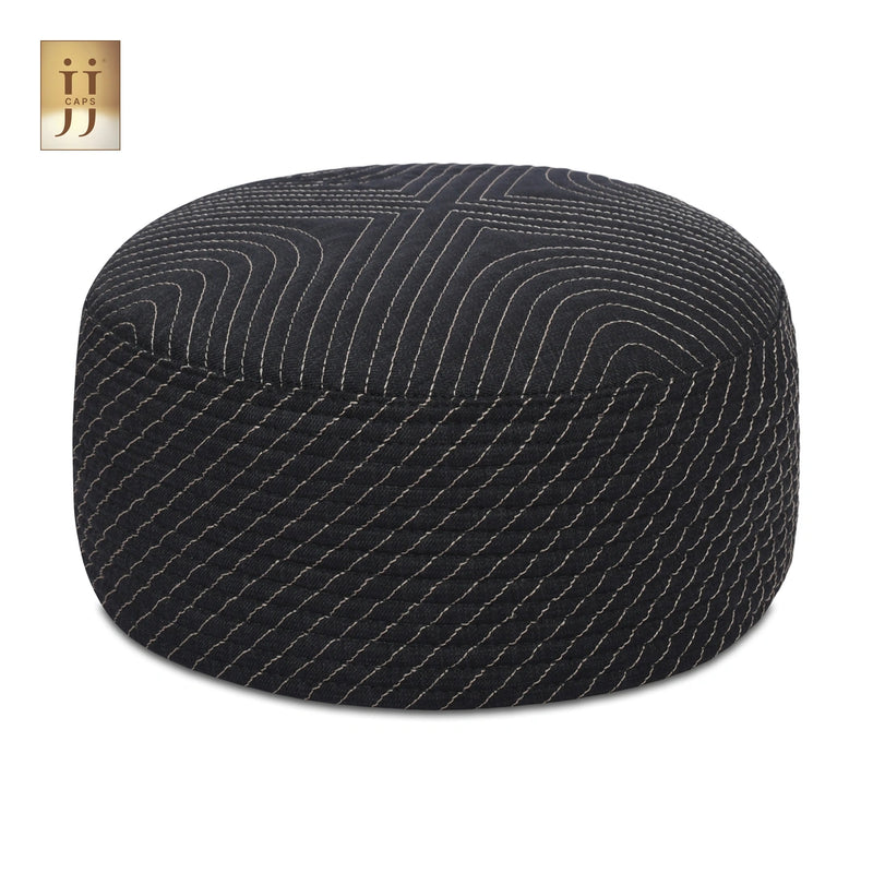 Fluid ZamZam ripple design on Dark Gray fabric, HayaStyle reversible topi.