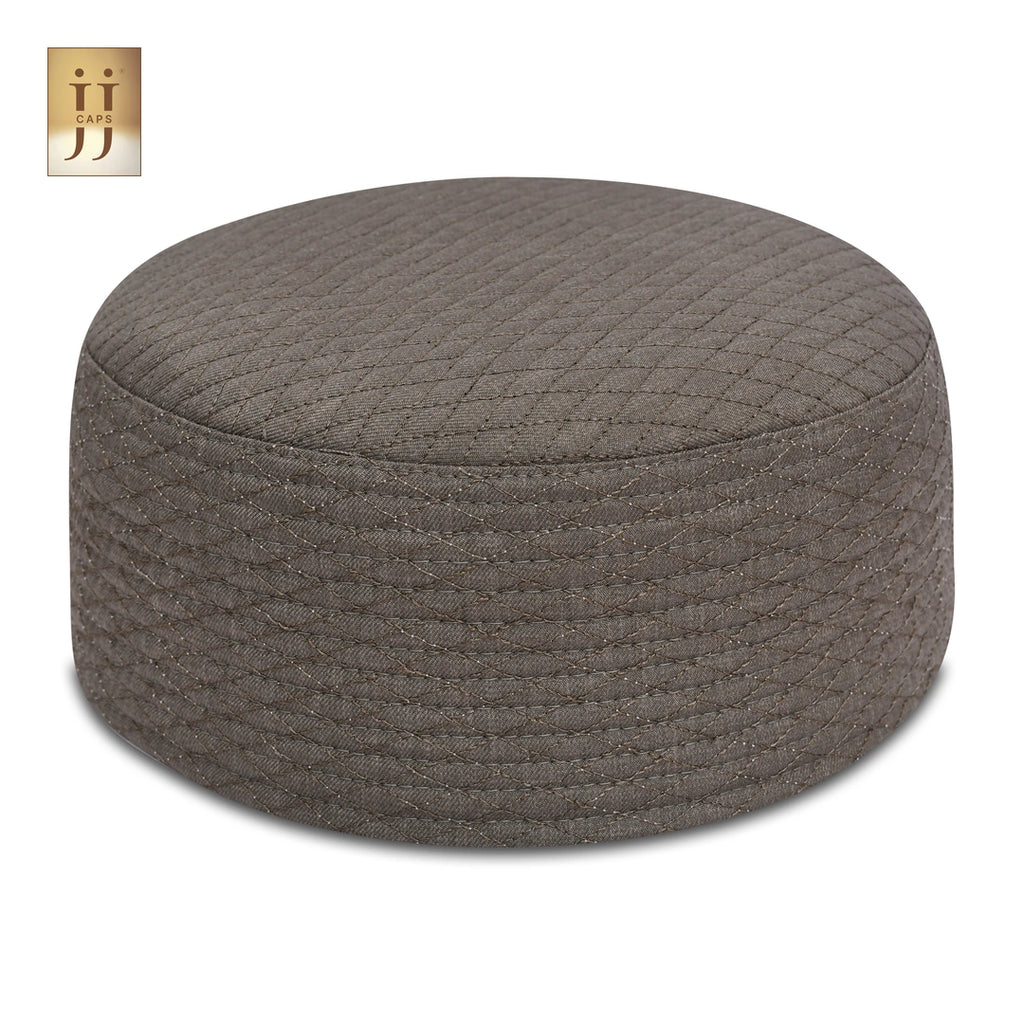 HayaStyle reversible Kufi cap in Stone Brown color fabric with refined Al-Khalil design.