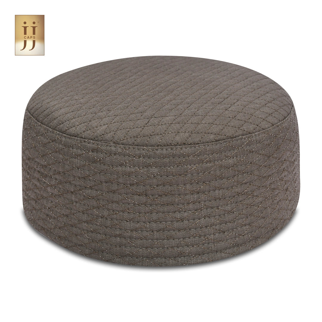 HayaStyle reversible Kufi cap in Stone Brown color fabric with refined Al-Khalil design.