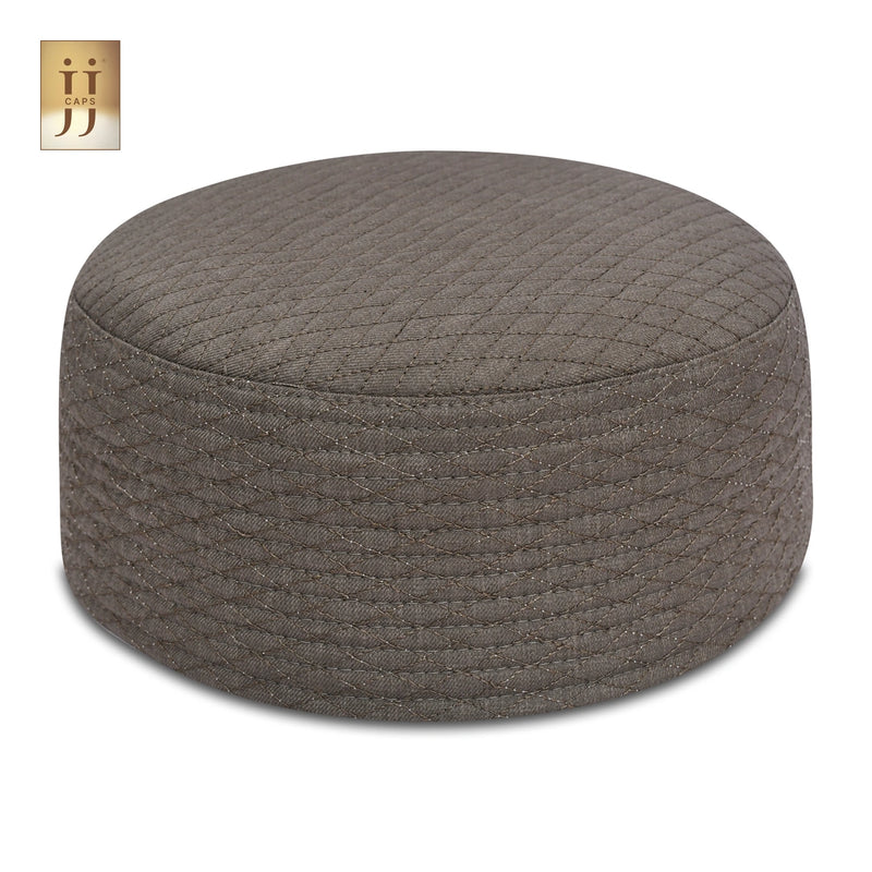 HayaStyle reversible Kufi cap in Stone Brown color fabric with refined Al-Khalil design.
