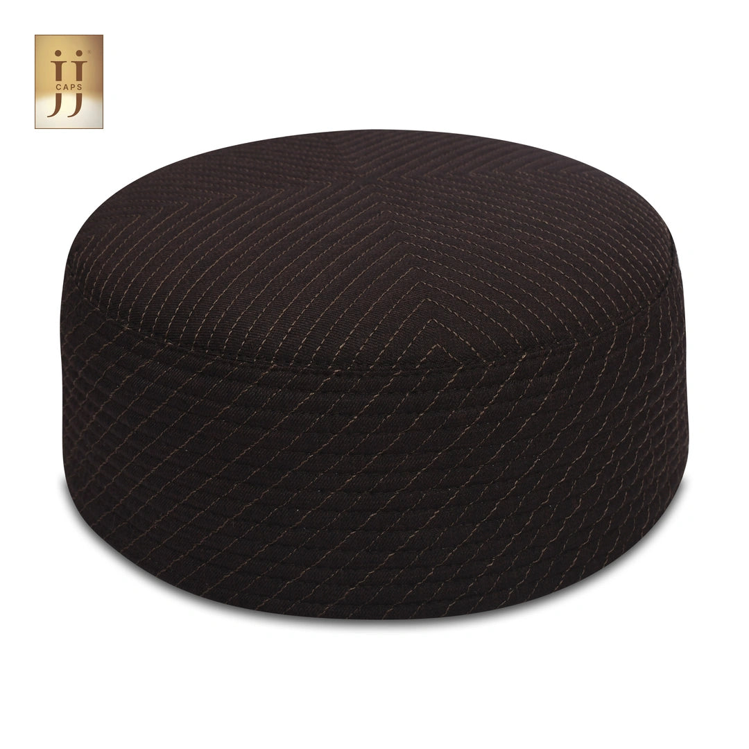 Black Coffee color fabric featuring the ornate Faris design on a HayaStyle Namaz cap.