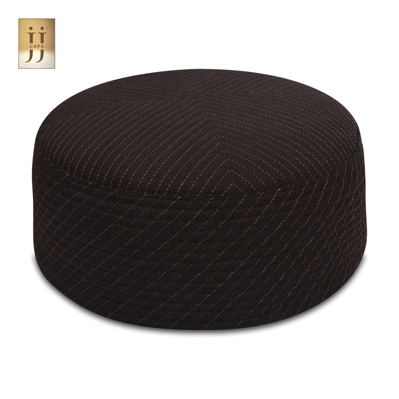 Black Coffee color fabric featuring the ornate Faris design on a HayaStyle Namaz cap.