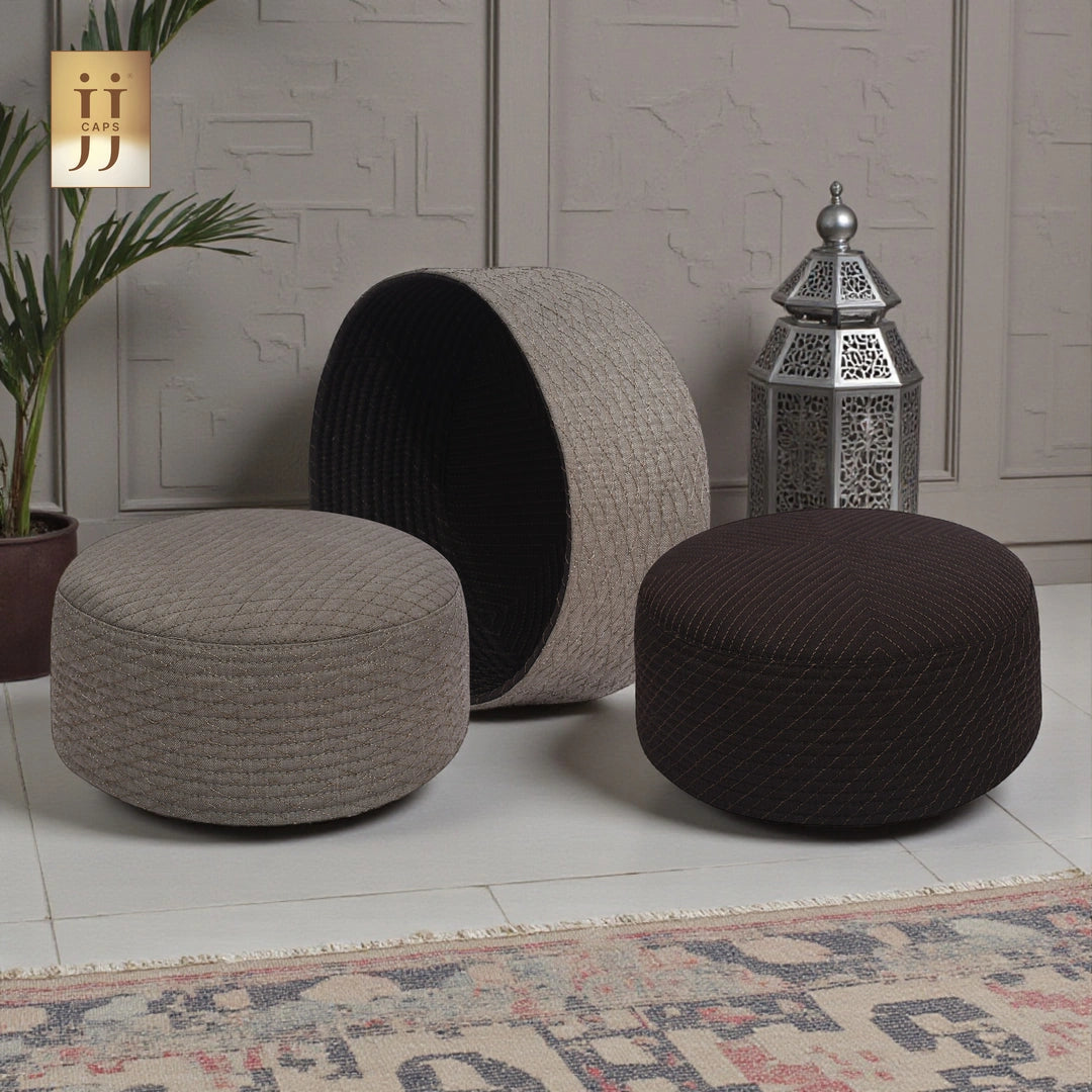 JJ Caps® premium 2 in 1 reversible Topi in Stone Brown and Black Coffee tones.