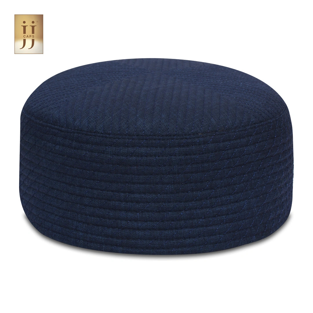 Navy Blue color fabric side of the reversible HayaStyle Namaz cap featuring Faris pattern.