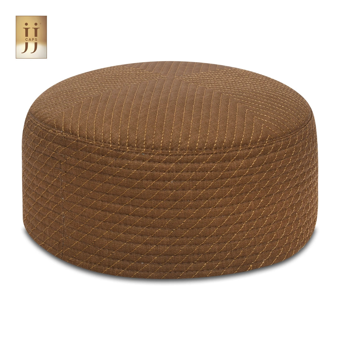 Reverse side of HayaStyle Kufi showing Olive Brown color fabric with ornate Faris design.