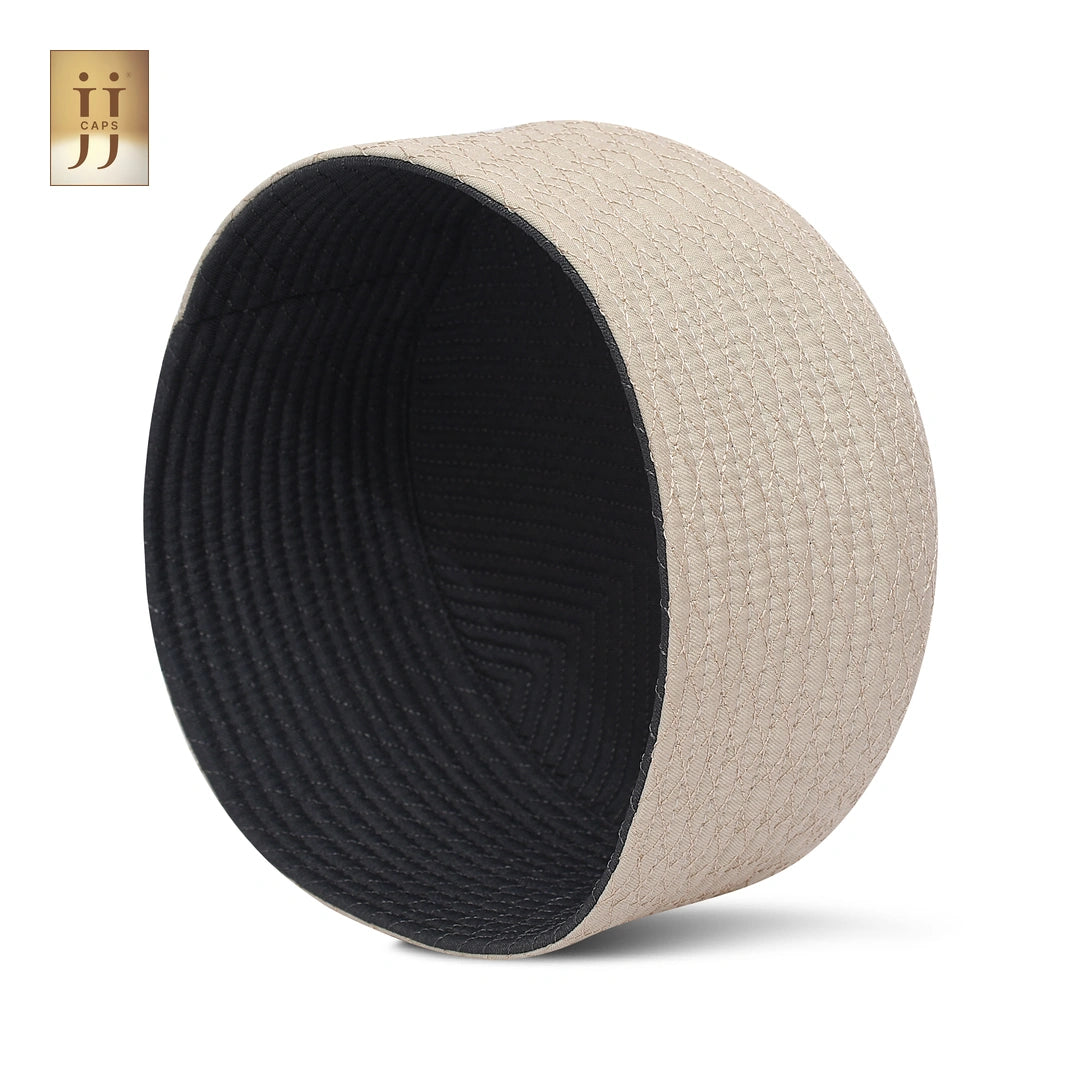 Detailed view of the Al-Khalil pearl-inspired design on an Ivory HayaStyle JJ Topi.
