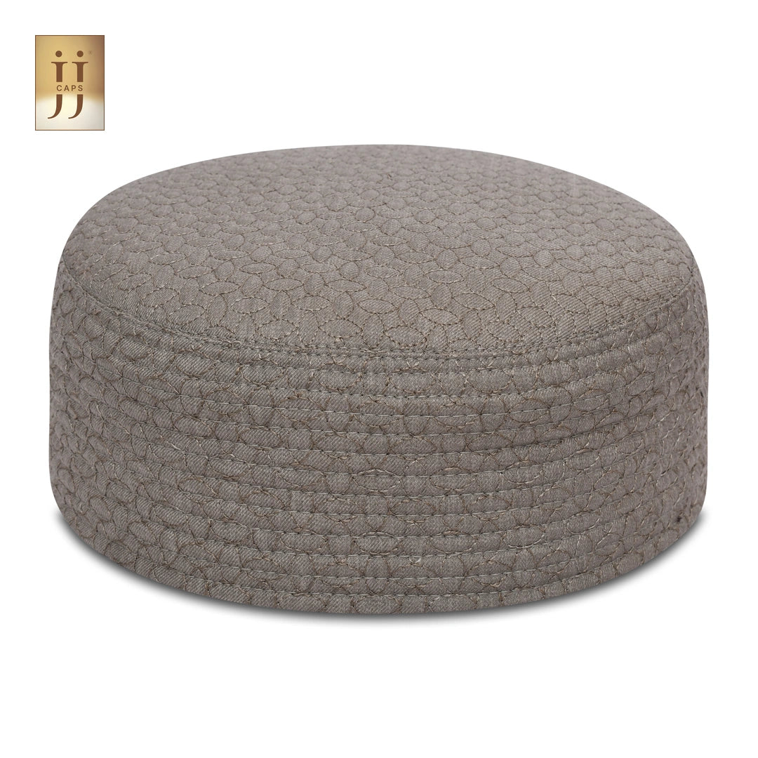 HayaStyle reversible Kufi cap in Stone Brown color fabric with Sham geometric design.