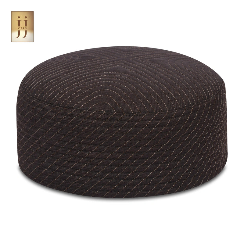 Black Coffee color fabric featuring the ripple-inspired ZamZam design on a HayaStyle Namaz cap.