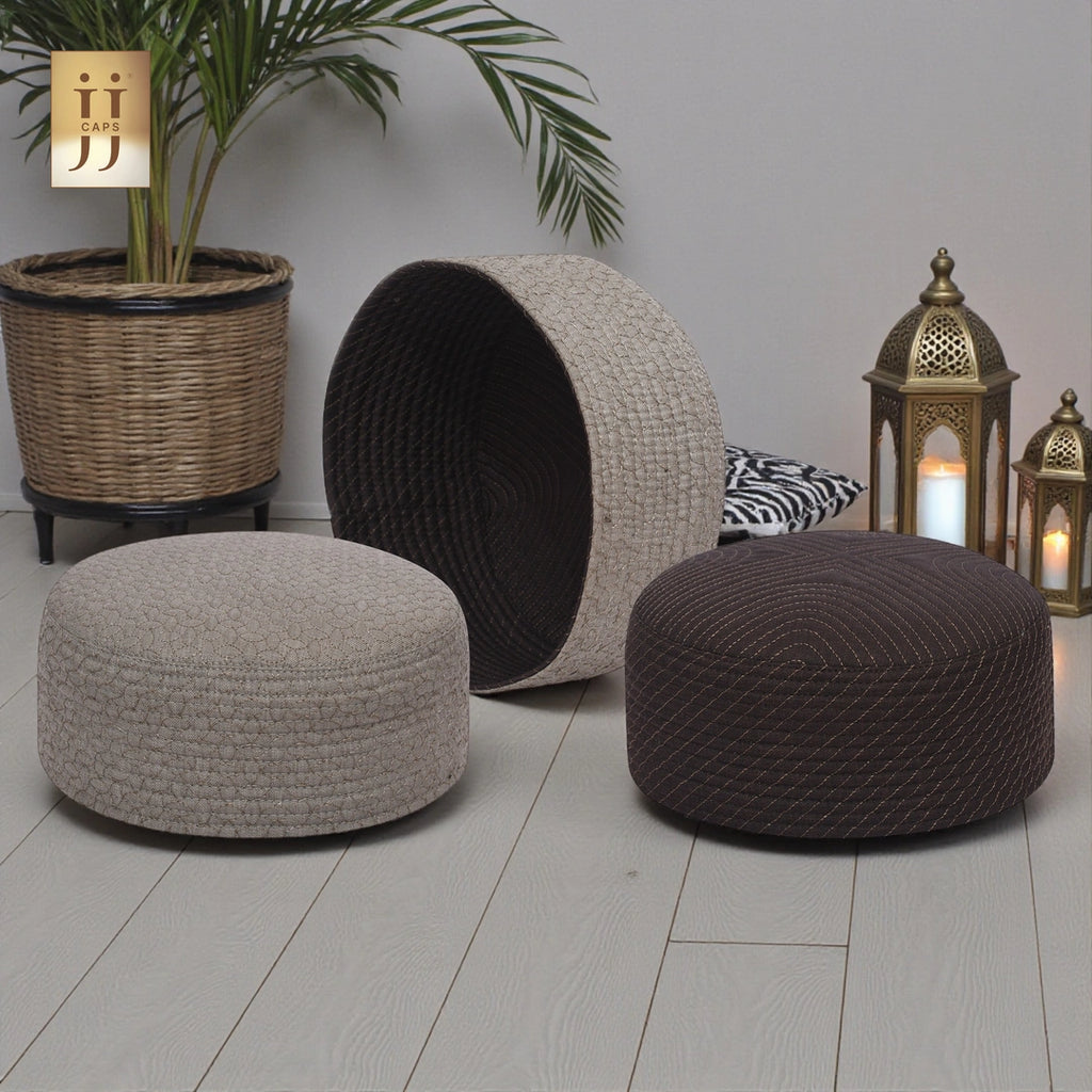 Junaid Jamshed inspired JJ Topi with intricate Sham and ZamZam motifs.