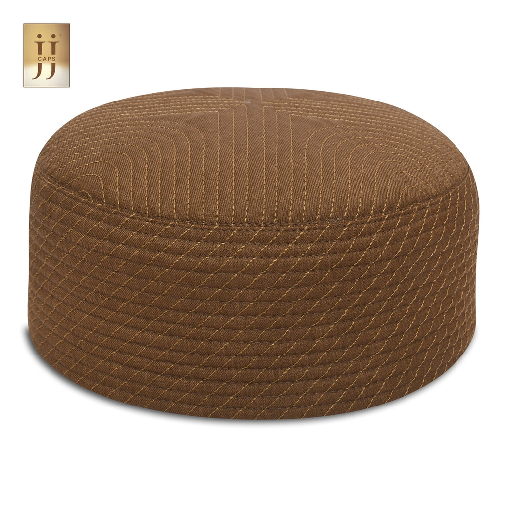 Reverse side of HayaStyle Kufi in Olive Brown color fabric featuring fluid ZamZam pattern.