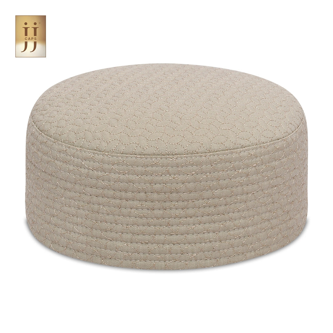 HayaStyle reversible Kufi cap in Ivory color fabric with geometric Sham design.