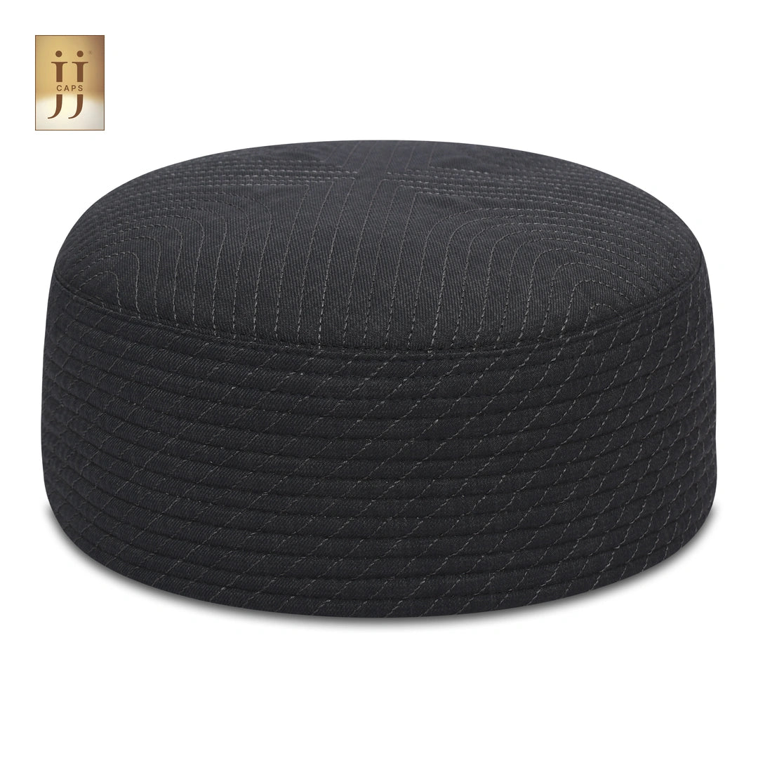 Gray color fabric side of the HayaStyle Namaz cap featuring the fluid ZamZam design.
