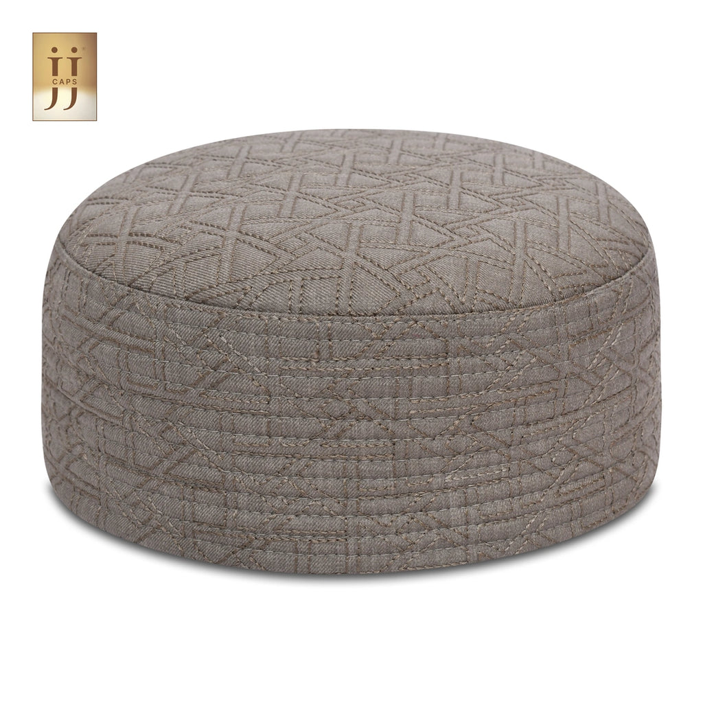 HayaStyle reversible Kufi cap in Stone Brown color fabric featuring the geometric Riyad design.