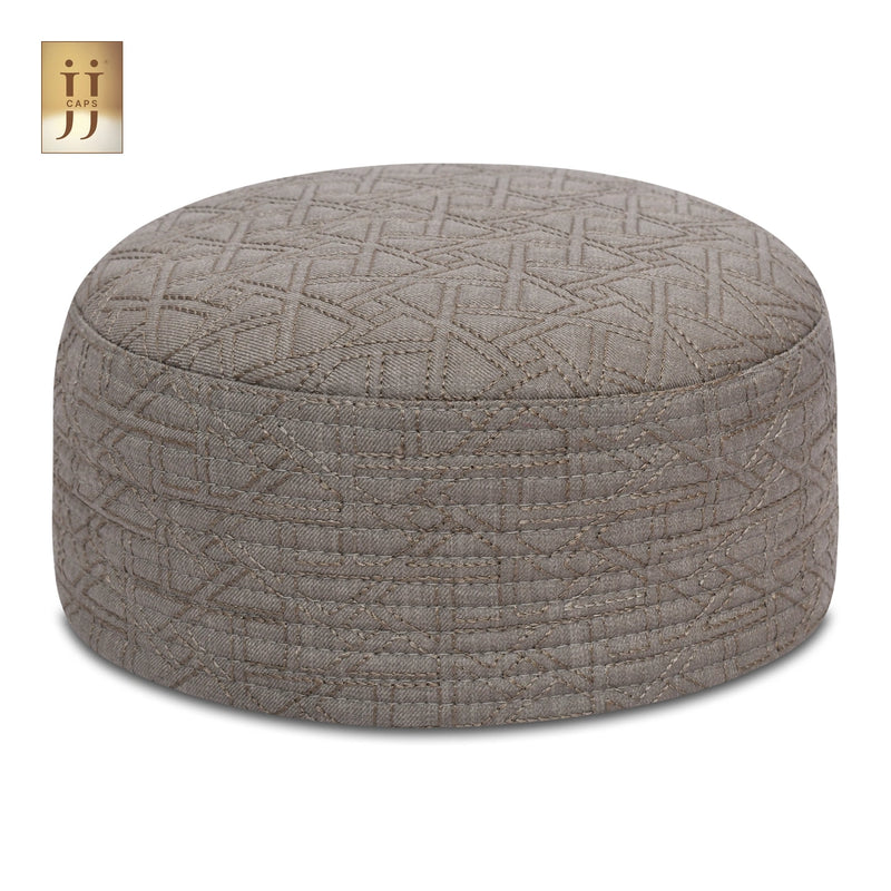 HayaStyle reversible Kufi cap in Stone Brown color fabric featuring the geometric Riyad design.