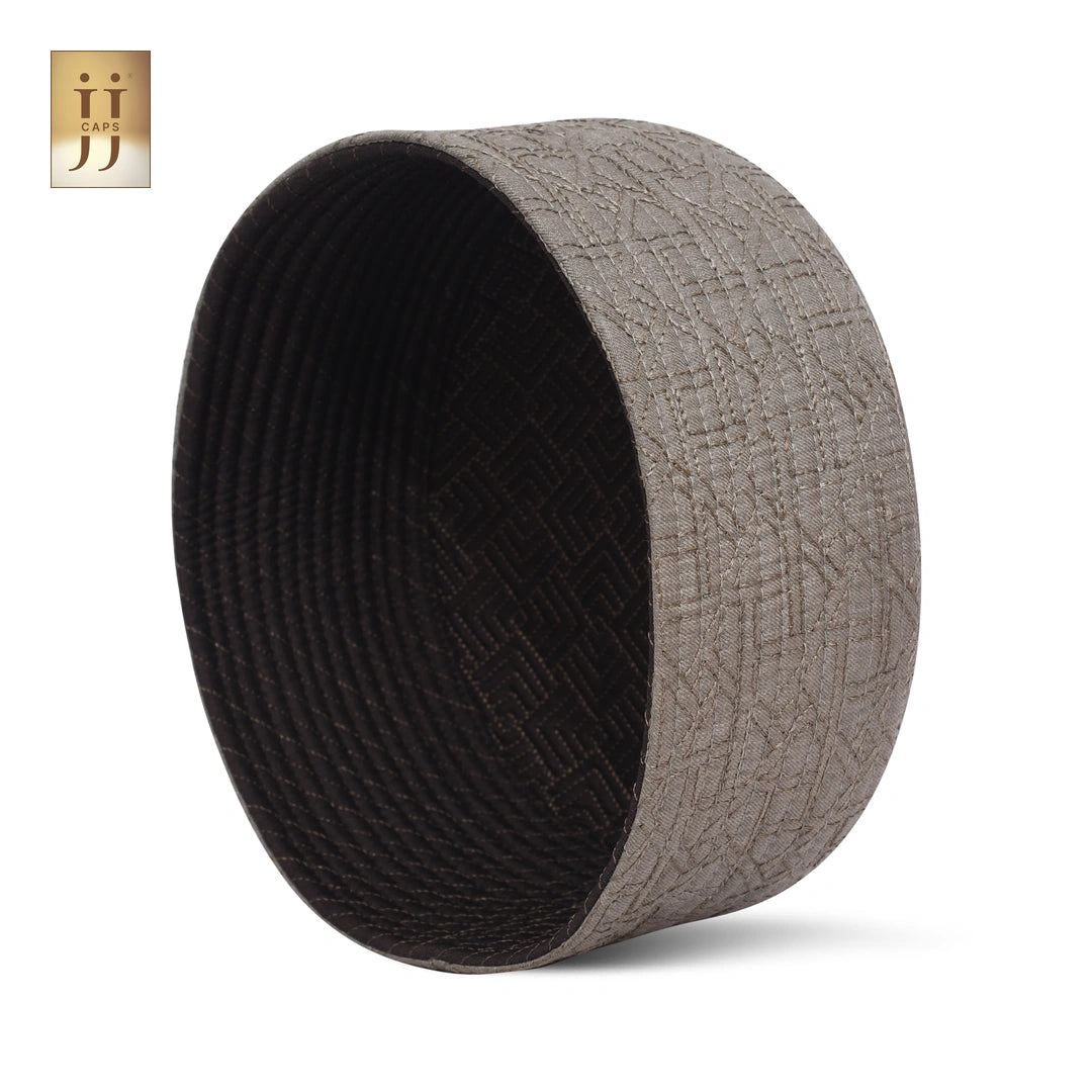 Close-up of the Stone Brown Riyad design on a Haya Style reversible JJ Topi.