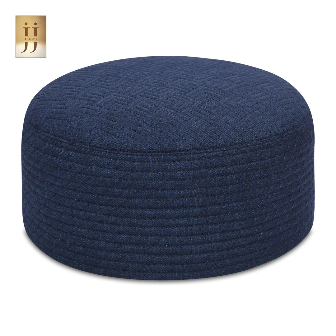 Reverse side of HayaStyle Kufi showing Navy Blue color fabric with Safah design.