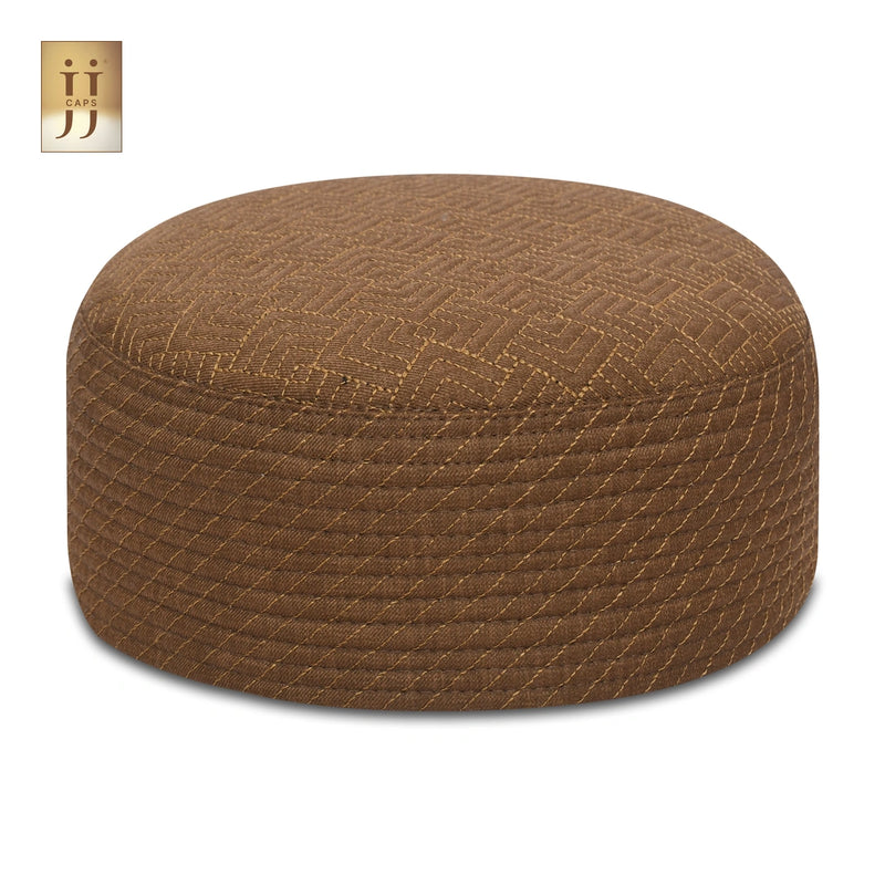 Olive Brown color fabric with Safah design on the reverse side of the HayaStyle Namaz cap.