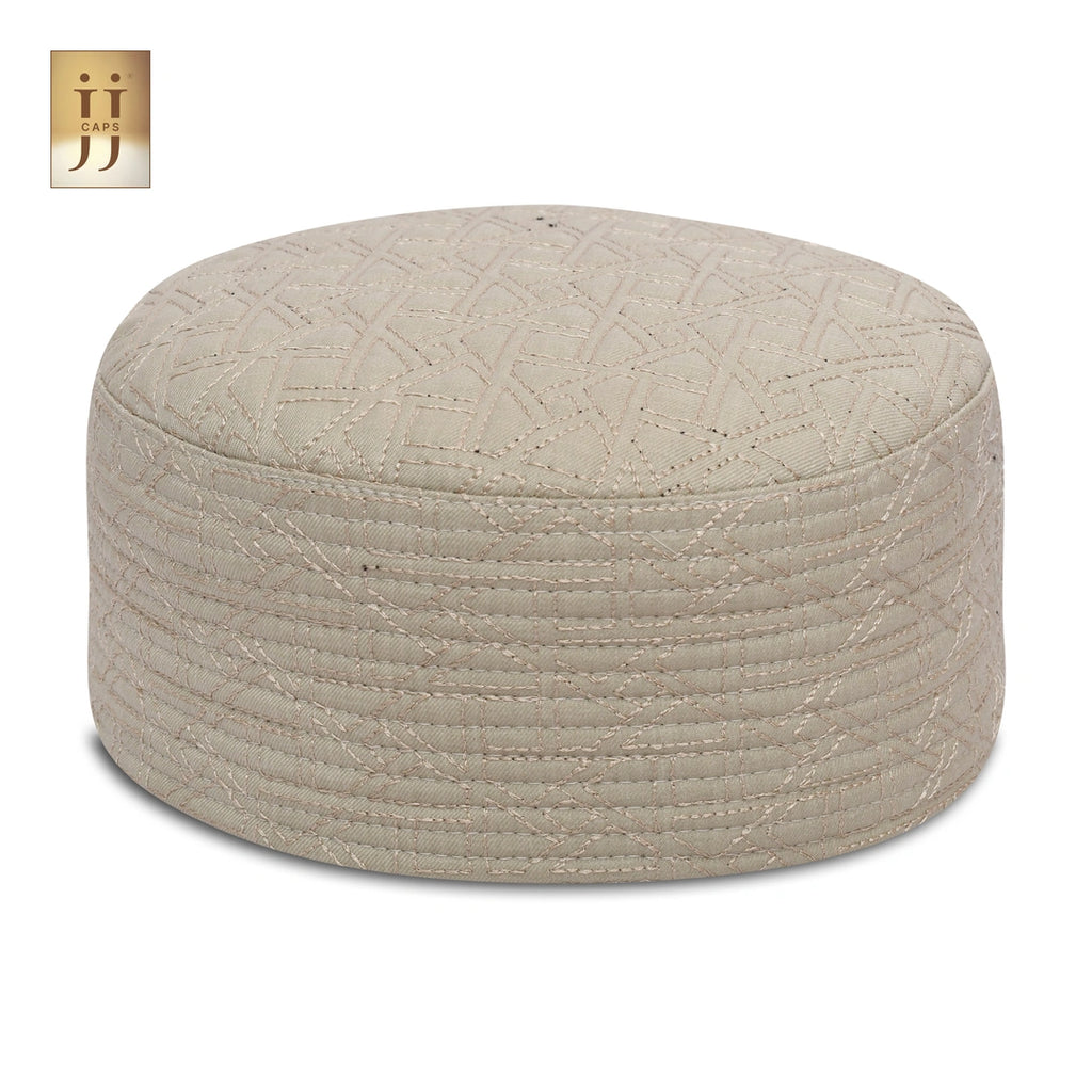 HayaStyle Ivory color fabric Kufi cap with Riyad garden-inspired design.