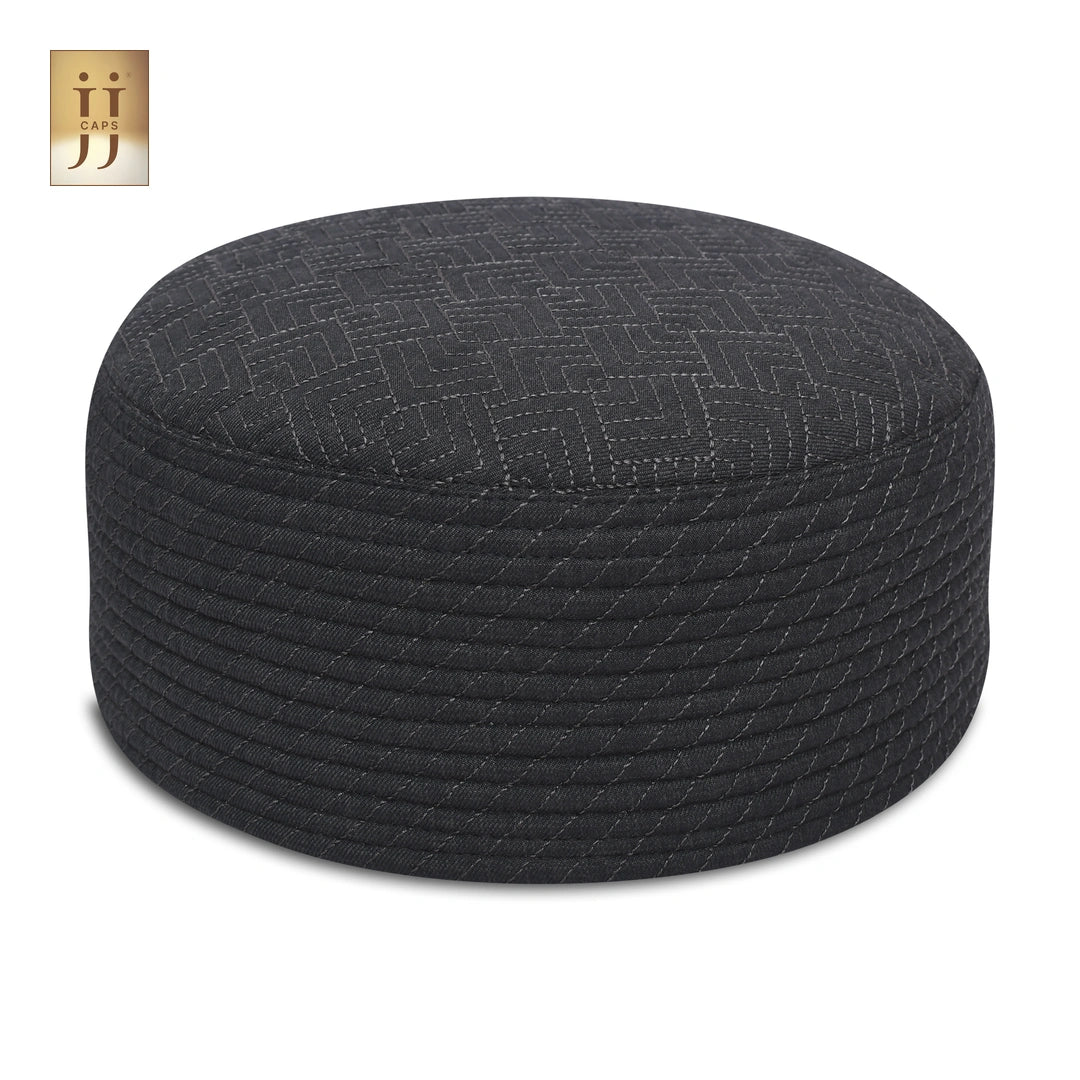 Gray color fabric Namaz cap side featuring the sacred Safah pattern for spiritual clarity.
