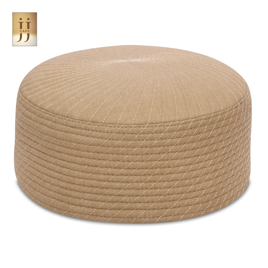 HayaStyle reversible Kufi cap in Sand Beige color fabric with radiant Siraj design.