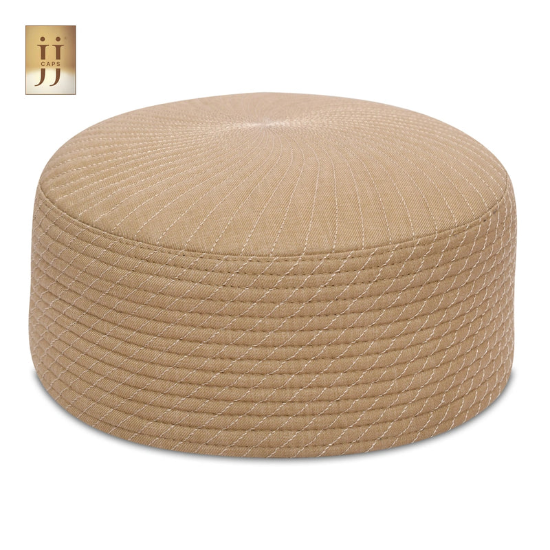 HayaStyle reversible Kufi cap in Sand Beige color fabric with radiant Siraj design.