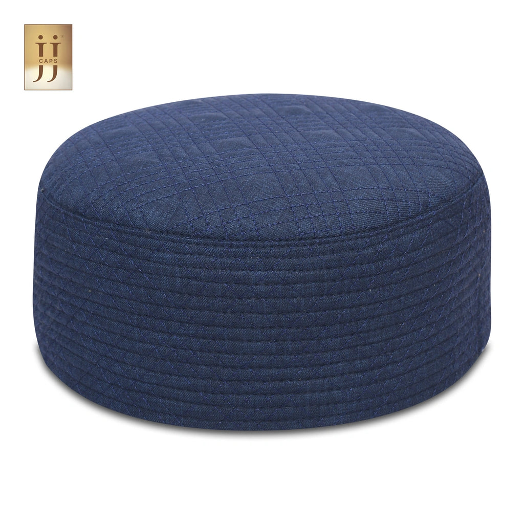 Deep Navy Blue color fabric featuring the Uhud design on the reverse side of the JJ Topi.