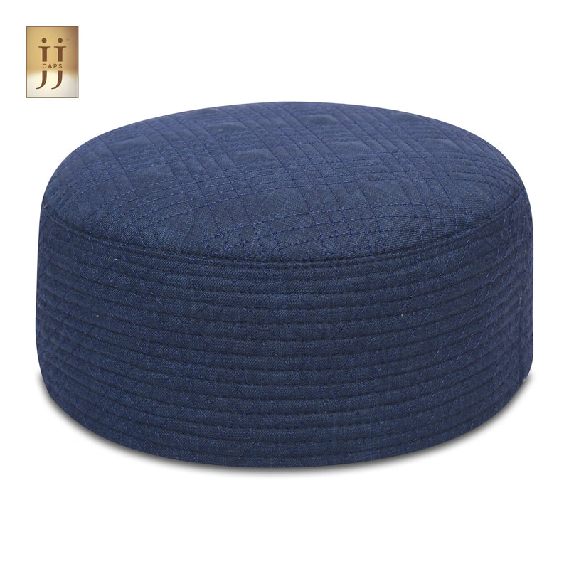 Deep Navy Blue color fabric featuring the Uhud design on the reverse side of the JJ Topi.