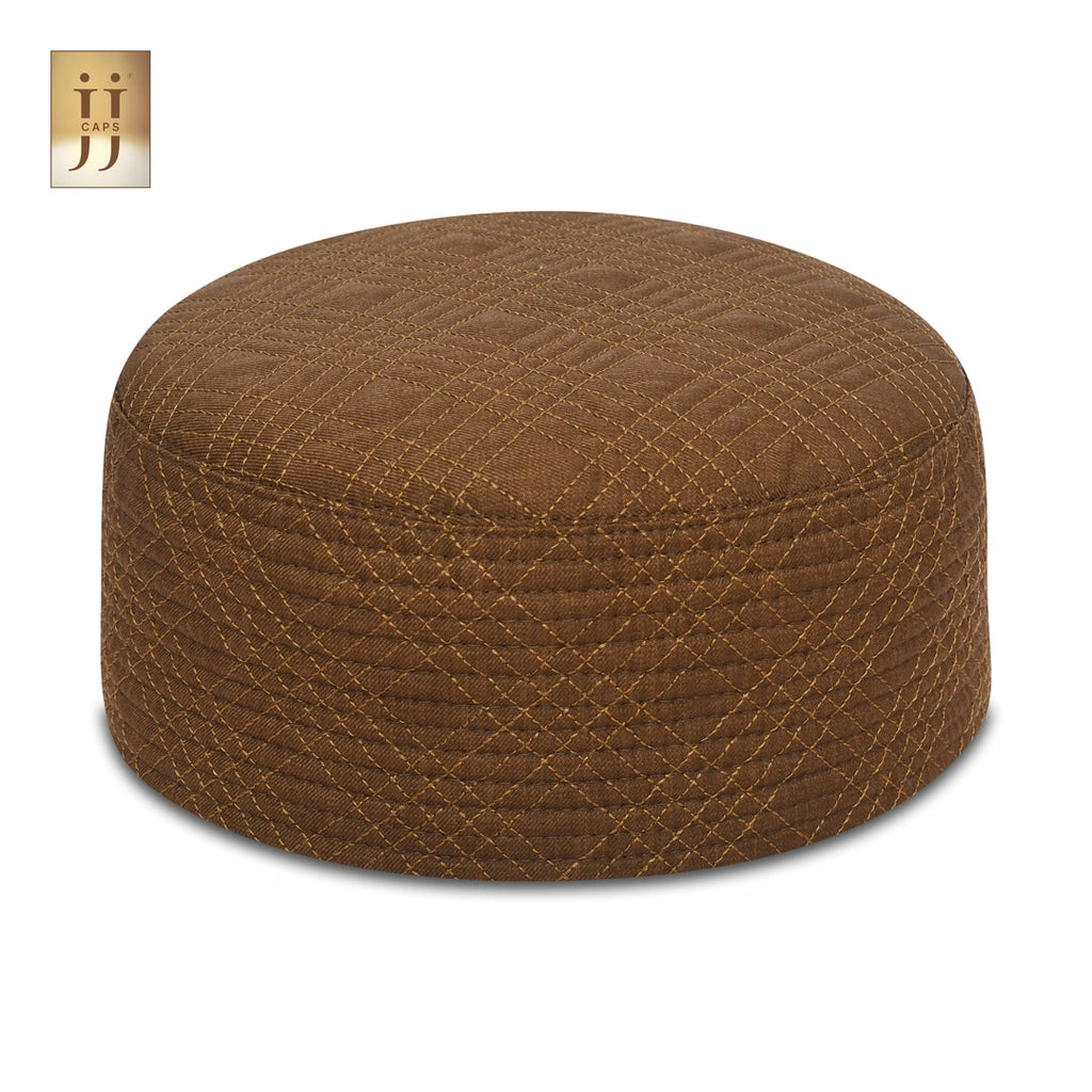 Reverse side of HayaStyle Namaz cap in Olive Brown color fabric with the Uhud mountain-inspired design.