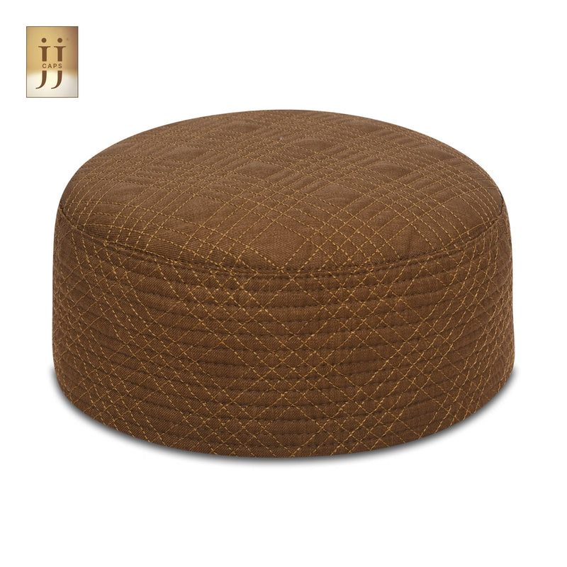 Reverse side of HayaStyle Namaz cap in Olive Brown color fabric with the Uhud mountain-inspired design.