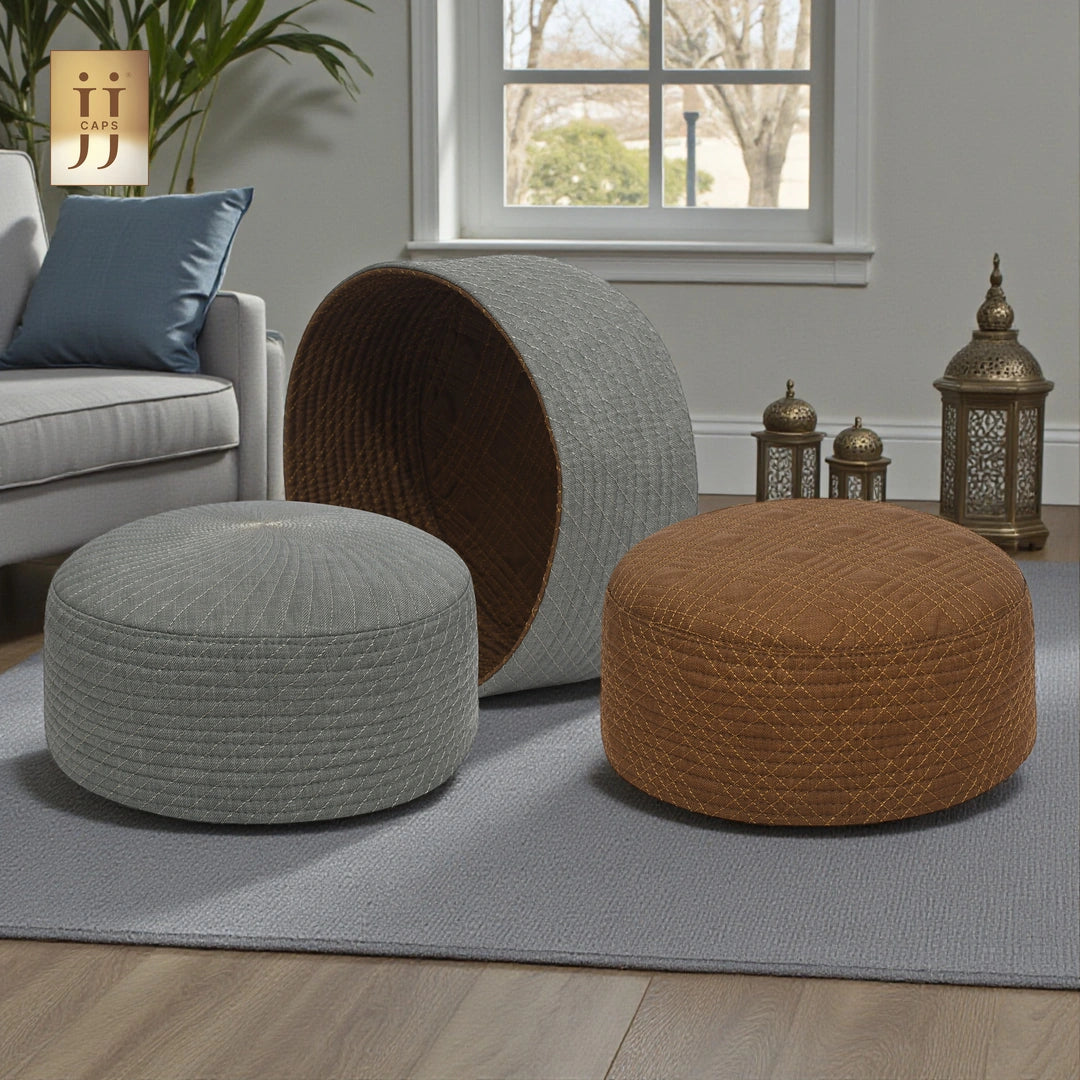 Premium 2 in 1 Namaz Premium Cap by HayaStyle showing the transition between Soft Sage and Olive Brown colors.