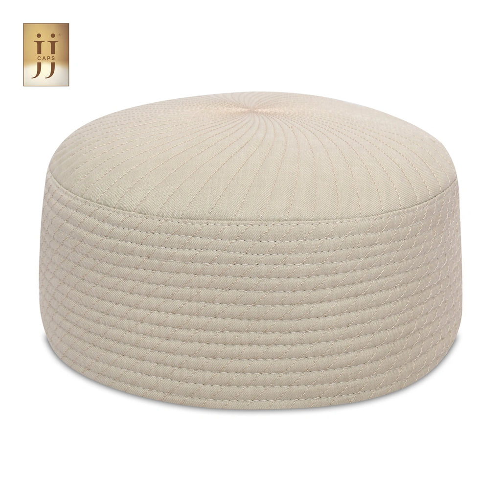 HayaStyle reversible Kufi cap featuring Ivory color fabric with the radiant Siraj design.