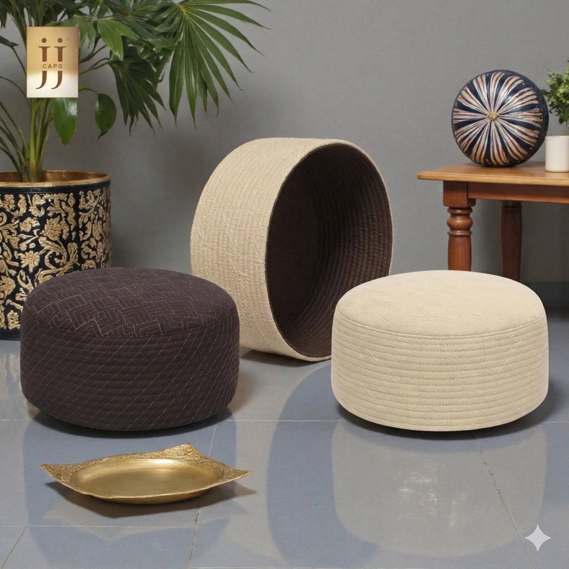 Dual-Style Cream Riyad & Coffee Brown Safah Kufi Cap | JJ Caps®