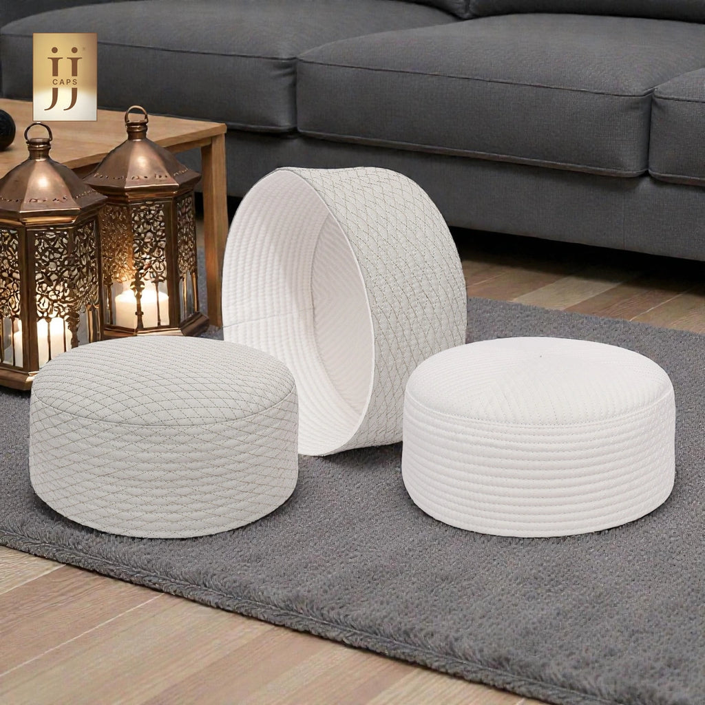 HayaStyle reversible Kufi cap in Light Gray color fabric with Al-Khalil design.