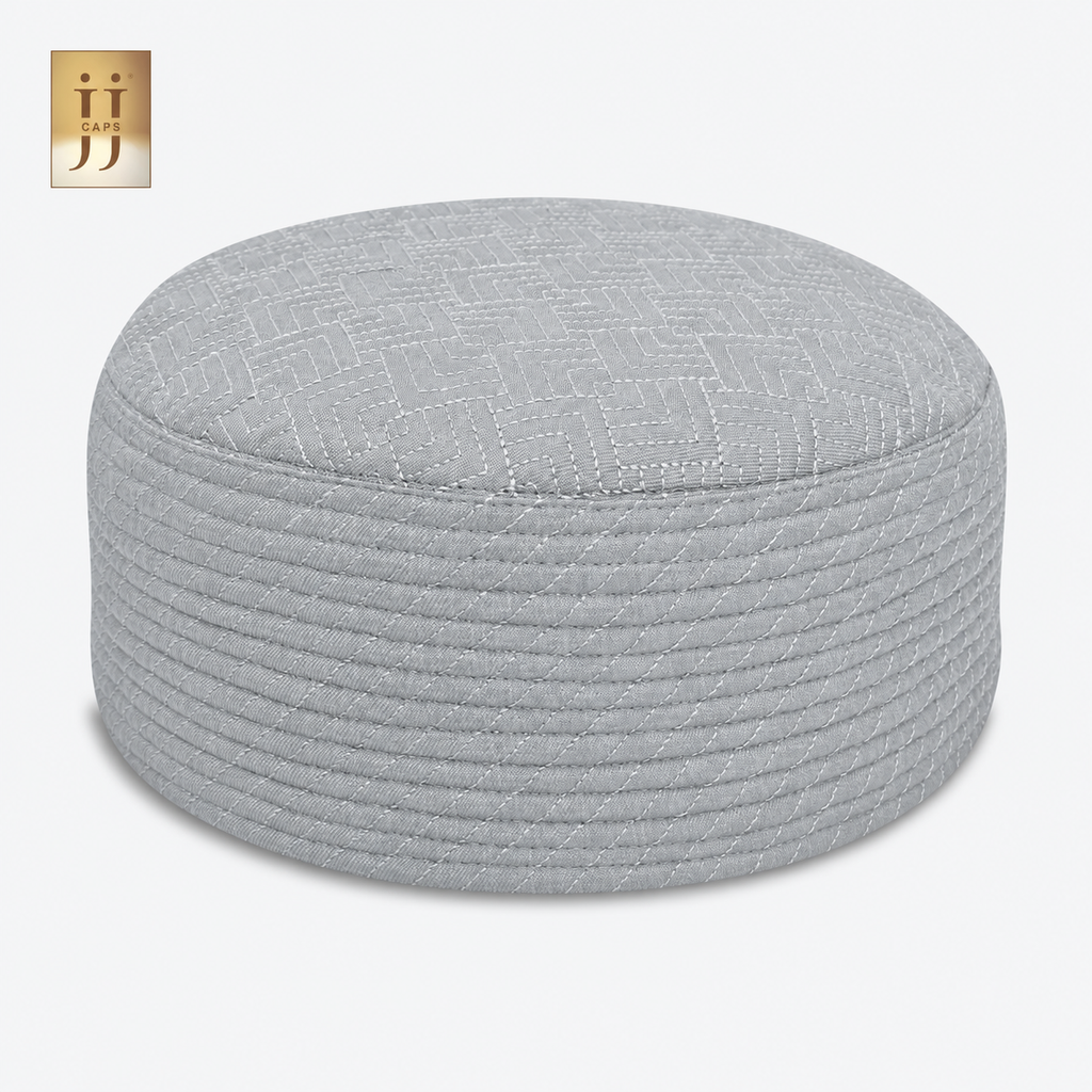Reversible White Safah & Gray Riyad Premium Kufi Cap | JJ Caps®