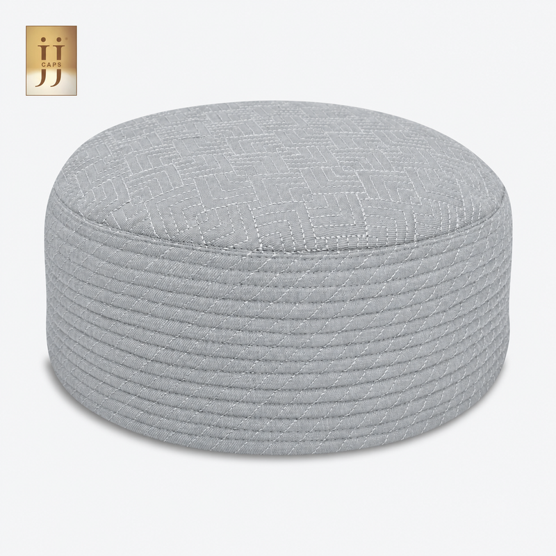 Reversible White Safah & Gray Riyad Premium Kufi Cap | JJ Caps®