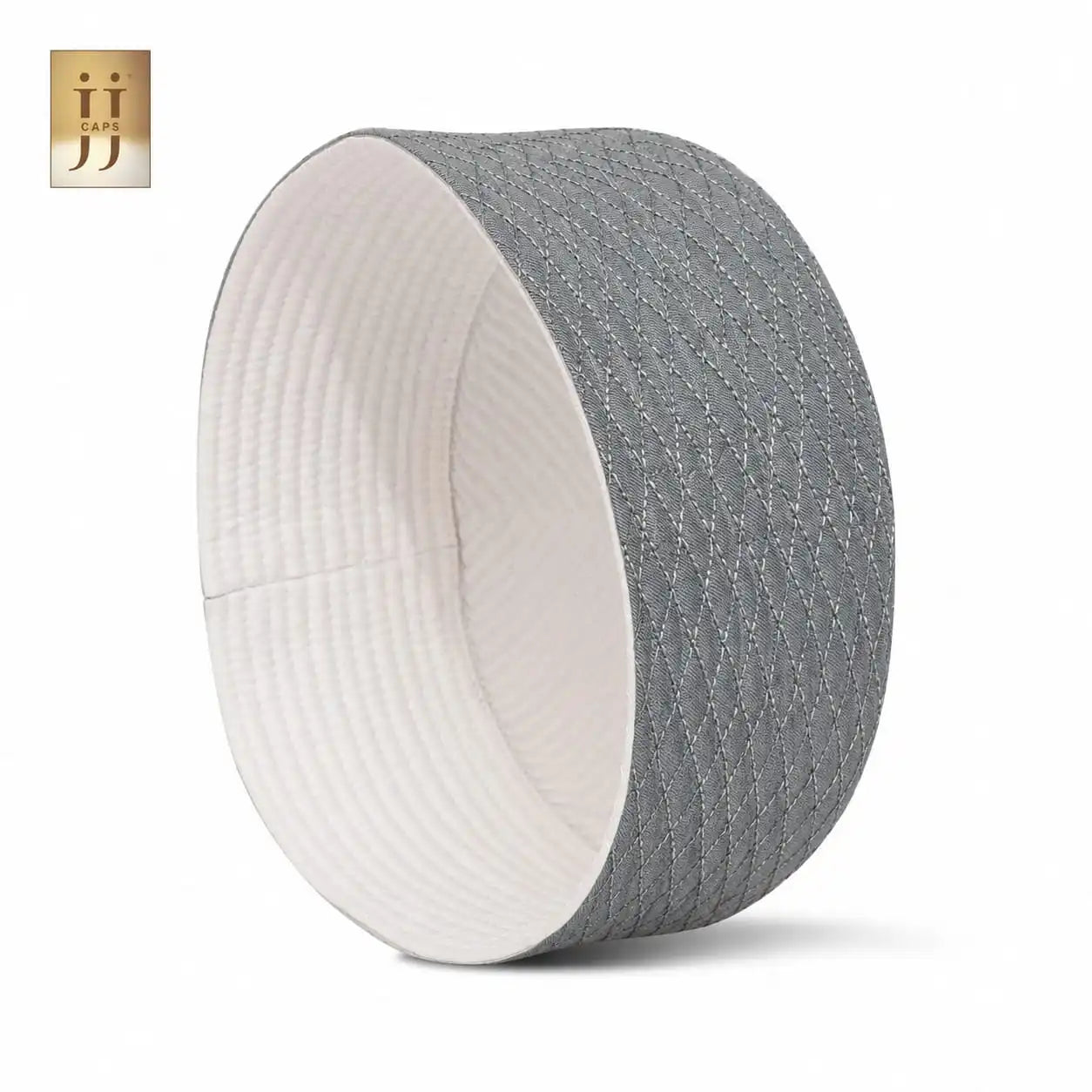Premium Reversible Light Gray Al-Khalil & White Faris Kufi Cap | JJ Caps®
