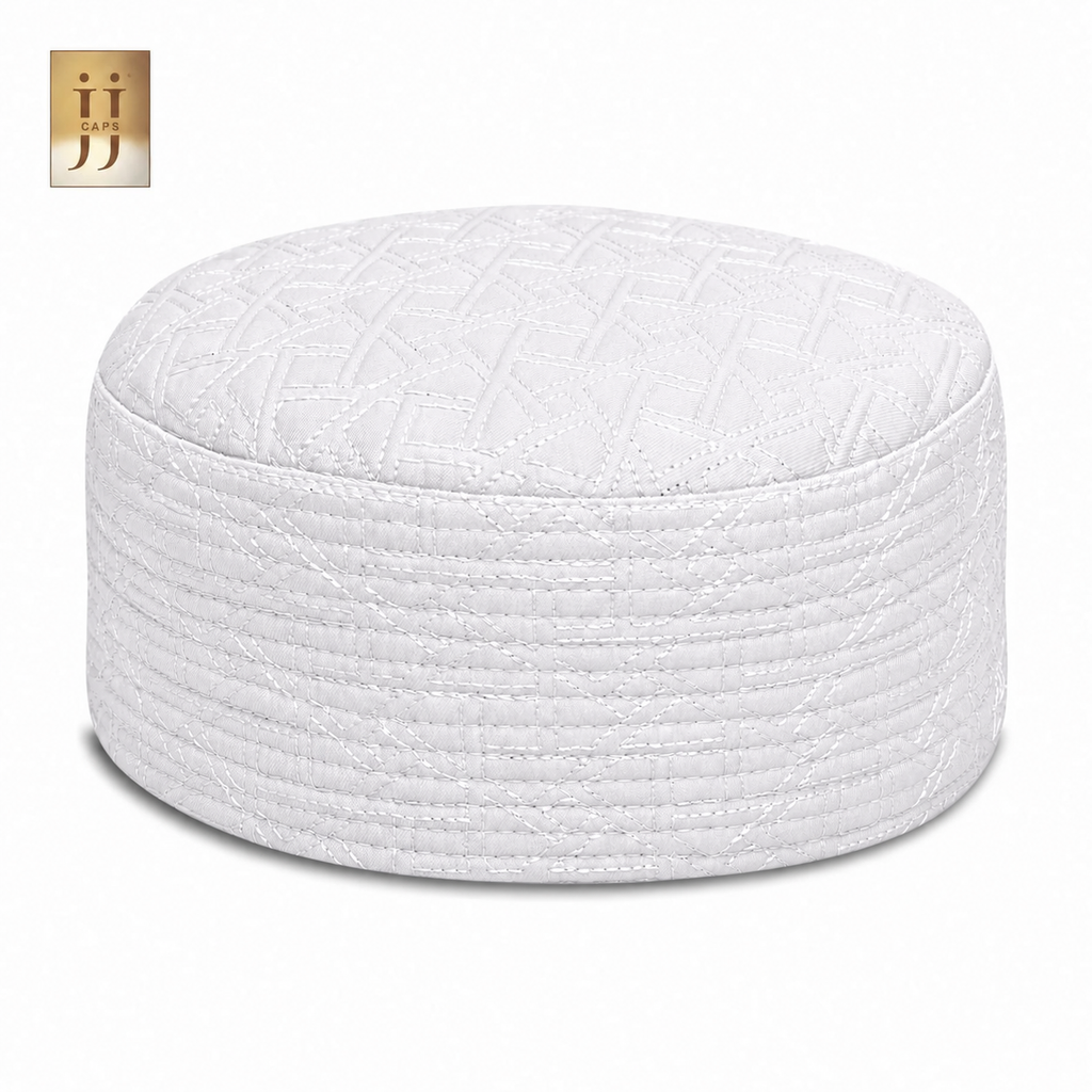 Reversible White Safah & Gray Riyad Premium Kufi Cap | JJ Caps®