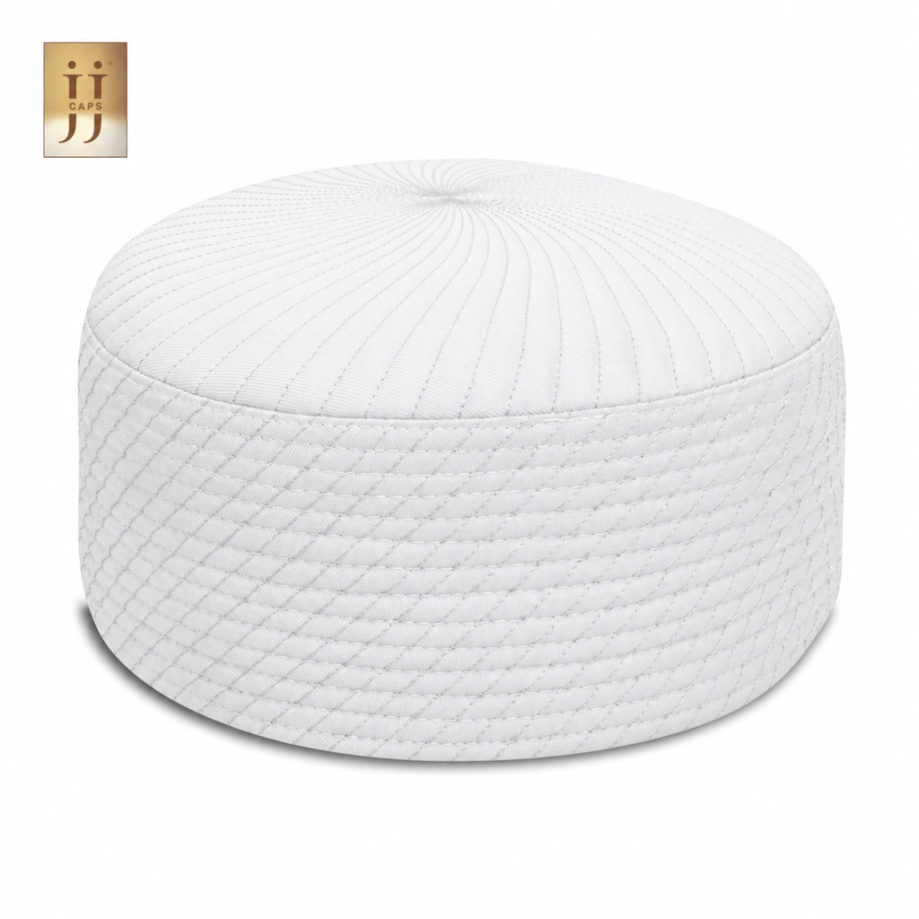 Reversible Light White Siraj & Light Gray Uhud Premium Kufi Cap | JJ Caps®