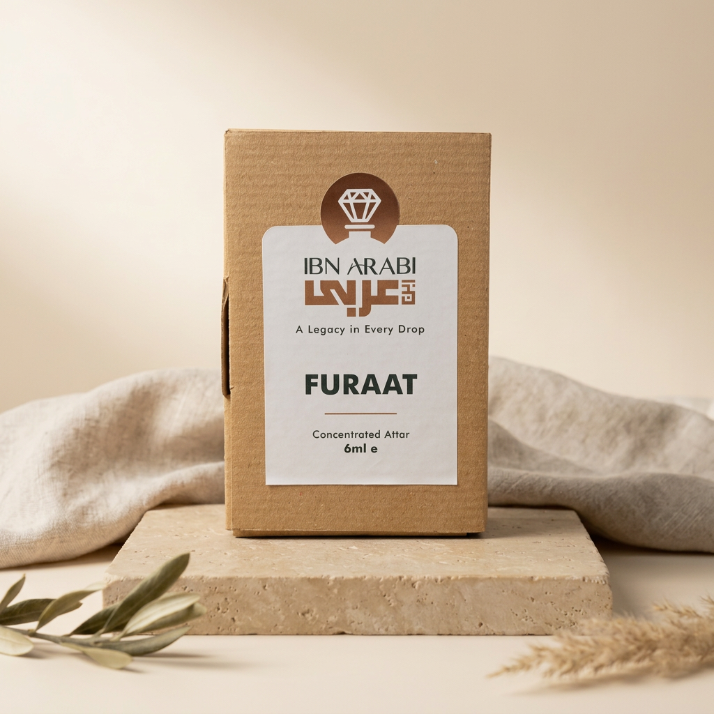 Furaat by Ibn Arabi 6ml attar packaging box, front view.