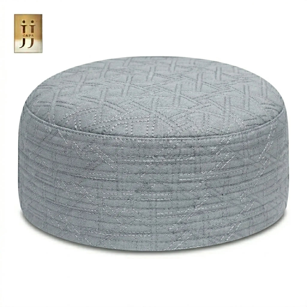 Reversible Light Gray & White Safah Premium Kufi Cap | JJ Caps®