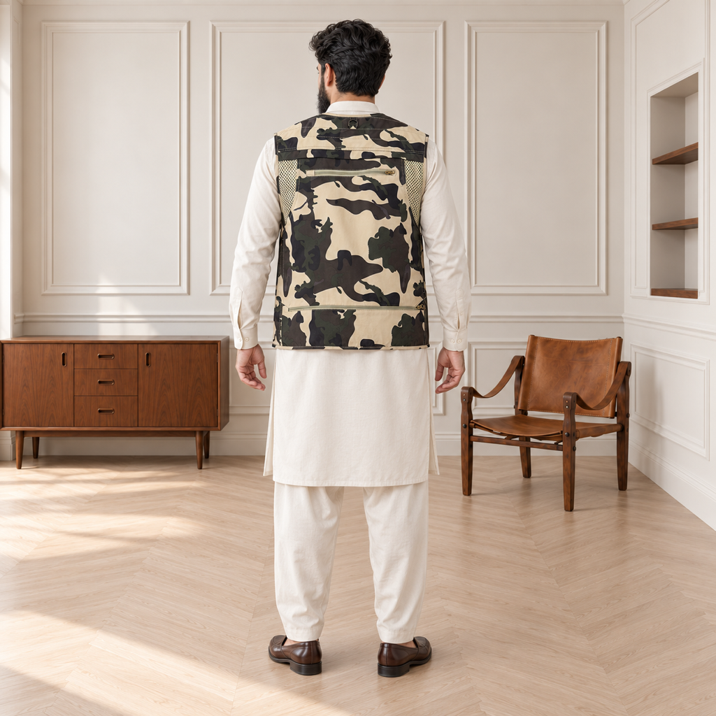 Desert Camouflage Afghani Style Jacket for men – model back full