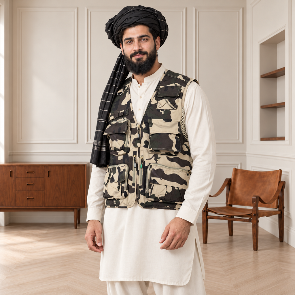 Desert Camouflage Afghani Style Jacket for men – turban front three quarter