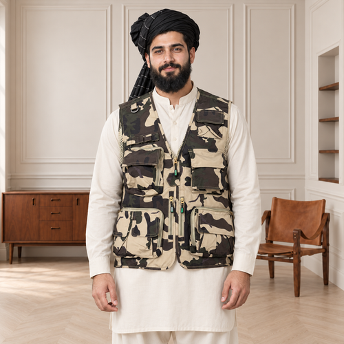 Desert Camouflage Afghani Style Jacket for men – turban front half body