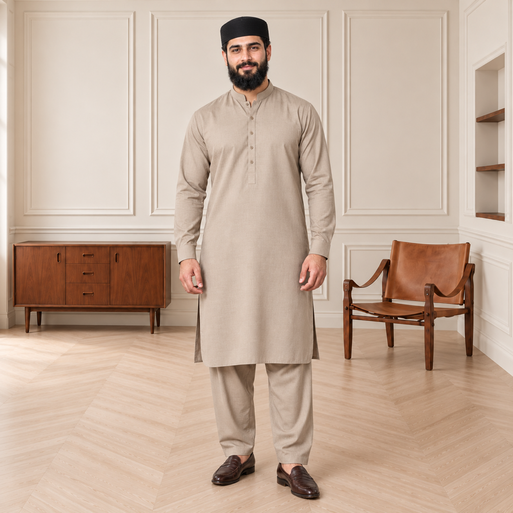 JJ Caps Black Siraj reversible kufi — full-body studio view