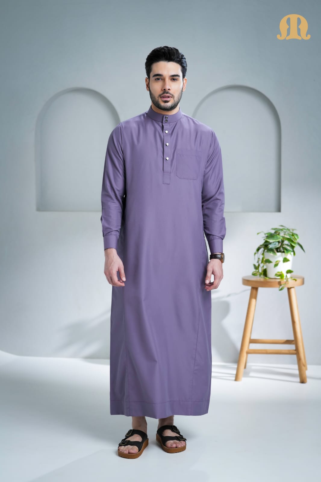 Front view of the Unicus Thobe Purple 2.0 for men by Mashroo.
